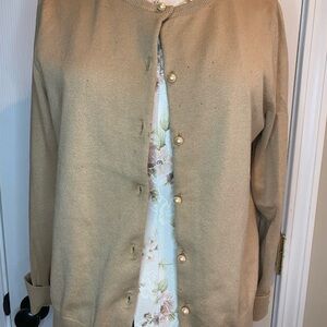 Doncaster Silk Blend Top in Green and Cream